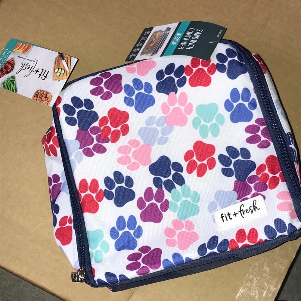 Fit & Fresh Zipper Insulated Lunch Tote Cooler Bag With Sandwich Container NWT